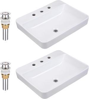 Aquaterior 23" Vessel Sink Drop in Ceramic Basin Pop up Drain Bathroom 2 Pack