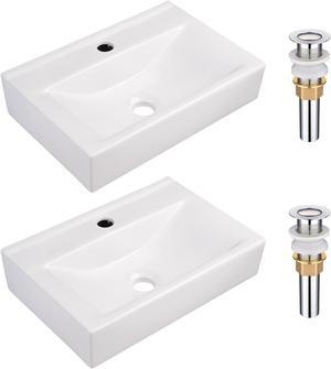 Aquaterior 18" Rectangle Bathroom Vessel Sink Pop up Drain Ceramic Basin 2 Pack