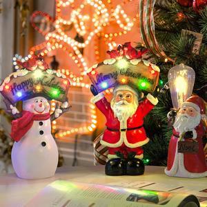 Resin Light Set Santa Claus Snowman Tabletop Christmas Decoration LED 3 Pack