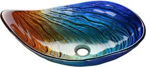 Aquaterior Waterdrop Shape Tempered Glass Vessel Sink Vanity Counter Top Basin