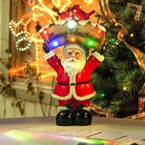 Resin Santa Claus Light Tabletop Christmas Decoration LED Party Ornament Home