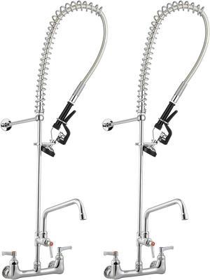 Aquaterior Wall Mount Commercial Faucet w/ Pre-Rinse Pull Down Sprayer 2 Pack