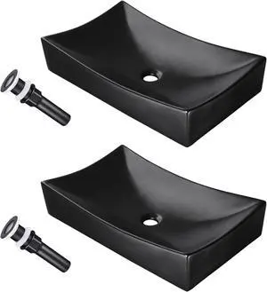 Aquaterior 26" Rectangle Bathroom Vessel Sink Ceramic Vanity Basin Drain 2 Pack