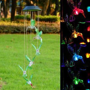 Solar Color Changing LED Hummingbird Wind Chimes Home Garden Decor Light Lamp US