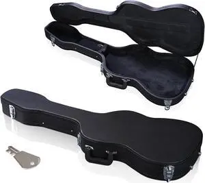 Acoustic Guitar Hard Case Wooden Hard Shell Carrying Case Lockable with Key Black