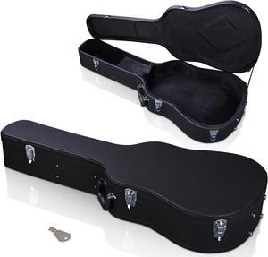 Acoustic Guitar Hard Case Wooden Hard Shell Carrying Case Lockable with Key Black