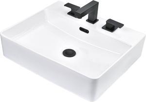 Aquaterior Rectangle Bathroom Sink Ceramic Countertop Basin with Faucet Drain