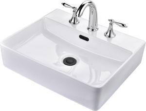 Aquaterior Rectangle Ceramic Sink Bathroom Countertop Basin with Faucet Drain