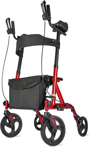 Yescom Rollator Walker with Seat Foldable, Heightened Upright All Terrain Rolling Walker for Seniors, Red