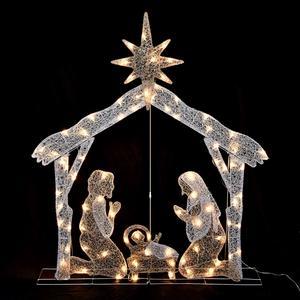 Yescom Holy Family 4.5Ft Lighted Christmas Manger Nativity Scene Navidad with 80 LED Light Outdoor Yard Party Decoration