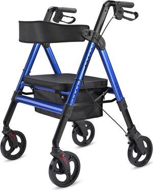 Yescom Rollator Walker with Seat, Elderly Assistance Products, Upright Bariatric Walker for Seniors, Blue