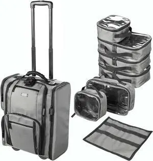 Byootique Rolling Makeup Train Case Side Pockets Cosmetic  Pouch Travel