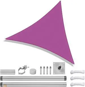 22Ft Triangle Sun Shade Sail Canopy Awning 8Ft Detachable Pole Kit Outdoor