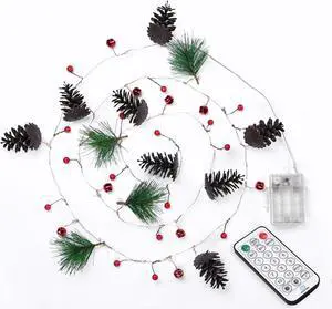 Yescom Christmas Garland with Lights,7.8Ft Battery Operated 20 Pcs LED String Lights with Pine Cone