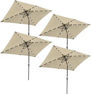 4Pcs 10x6.5' Rectangle Aluminum Solar Outdoor Crank Tilt Patio Umbrella w/ 20 LEDs Poolside Garden