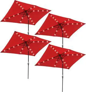 4Pcs 10x6.5' Rectangle Aluminum Solar Powered Patio Umbrella w/ 20 LEDs Crank Tilt Poolside Garden