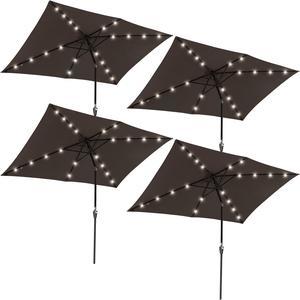 4Pcs 10x6.5ft Rectangle Outdoor Patio Aluminium Umbrella Solar Led Light Crank Tilt Chocolate