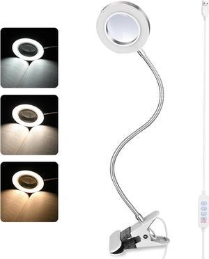 Byootique LED Magnifying Desk Lamp Dimmable 2.5X Glass Lens Magnifier w/ Clamp