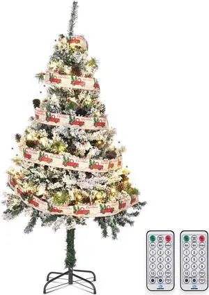 Yescom White Christmas Tree Artificial with Lights,5Ft Flocked Xmas Lighted Tree,518 Branch Tips