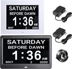 Yescom LCD Day Clock Digital Calendar Alarm Large Display Dementia Home Office 2 Pack