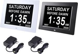 Yescom 8" LCD Day Clock Digital Calendar Alarm Large Dementia Table Home Office 2 Pack