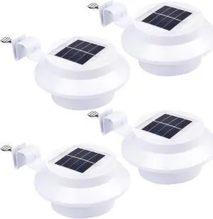 Yescom Solar Gutter Light Outdoor Waterproof 3 LED Deck Fence Lights with Bracket Wall Garden Stair Step Yard White 4Pcs