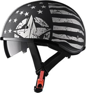 AHR Half Face Motorcycle Helmet Sun Visor DOT Approved Bike Chopper Cruiser