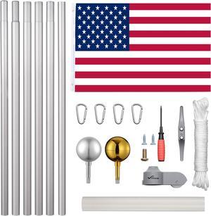 Yescom Bravery 20' Sectional Flag Pole Kit 3'x5' US Flag+Aluminum Pole+Screwdriver Fly 2 Flags