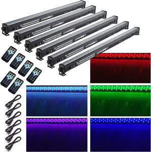 6 Packs 30W LED Wall Washer Light Bar w/ Remote DMX RGB Color Changing Party