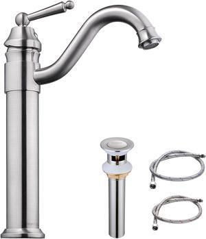 Aquaterior Vessel Sink Faucet Single Handle Brushed Nickel Pop Up Drain Bathroom