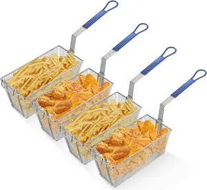 WeChef 4 Pack Deep Fryer Baskets 13" x 6" x 6" with Non-slip Handle Nickel Plating Heavy Duty Construction Fryer Basket for Commercial Restaurant Kitchen Blue