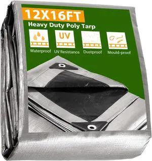 Yescom 12x16ft Heavy Duty Reinforced Poly Tarp  10-milWaterproof Tarpaulin Ground Sheet Camping Cover with Eyelets