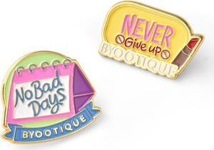 Byootique Inspirational Quote Badge Set Pin Brooch Enamel for Makeup Bag 2 Packs