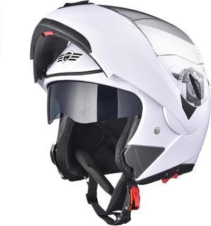 AHR RUN-M Full Face Flip up Modular Motorcycle Helmet DOT Approved Dual Visor Motocross White M