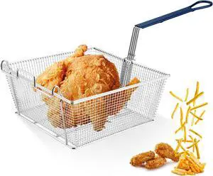 WeChef Commercial Deep Fryer Basket 8.8 Lbs Large Capacity 13"x 12" x 5" Heavy Duty Construction Fryer Basket with Non-slip Handle for Restaurant Kitchen