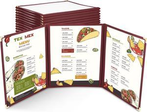 WeChef 30 Packs Restaurant Menu Covers 8.5 x 11 Triple Fold 3 Pages 6 Views Burgundy