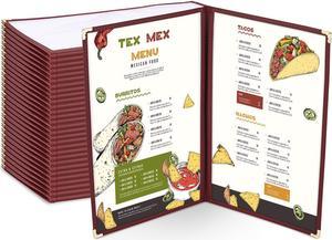 WeChef 30 Packs Restaurant Menu Covers 8.5 x 14 Double Fold 2 Pages 4 Views Burgundy