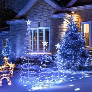 Yescom Sparkle 3Pack LED Christmas Spiral Light Kit 3/4/6Ft Battery Indoor Outdoor Yard Party Shop Decoration Cool White