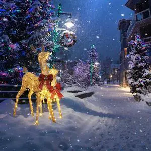 Yescom Blessing 2Pcs Large Lighted Christmas Deer Family Set 160 LED Christmas Outdoor Decor Waterproof Yard Patio Party