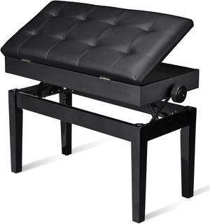 Yescom Adjustable Duet Piano Bench PU Leather Padded Wooden Keyboard Storage