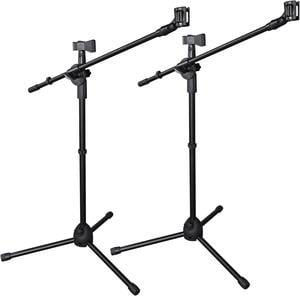 2 Pack Microphone Tripod Stand Rotating Boom Arm Dual Mic Clip Height Adjustable