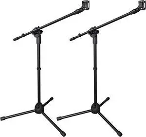 2 Pack Microphone Boom Arm Stand Tripod Holder Mic Clip Adjustable Height Metal