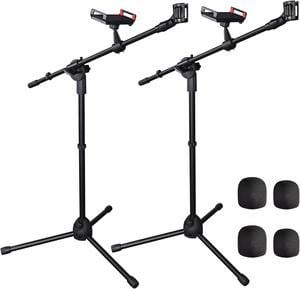 2 Pack Microphone Boom Arm Stand Tripod Phone Holder Mic Clip Adjustable Height