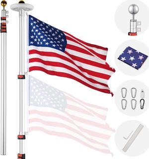 20 Ft Telescopic Aluminum Flag Pole Kit with 111 LED Solar Light US Flag Outdoor