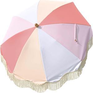 LAGarden 6 Ft Fringe Umbrella Replacement Canopy Top Cover Outdoor Patio Pink