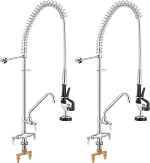 Aquaterior Wall Mount Commercial Faucet w/ Pre-Rinse Pull Down Sprayer 2 Pack