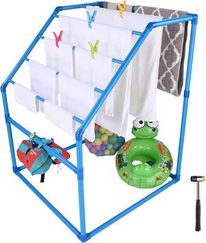 Yescom Freestanding Pool Towel Rack Outdoor,Blue 7 Bar Storage PVC,Drying Laundry Rack Swimming Pool