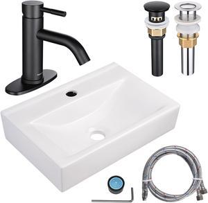 Aquaterior Bathroom Above Counter Vessel Sink Kit with Single Hole Faucet Drains