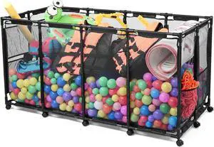 Yescom Metal Frame Extra Large 12 Wheels Rolling Mesh Pool Storage Bin 65"x 30"x 33" Pool Toy Floats Storage Organizer for Public Pools, Poolside Parties, XXX-Large, Black