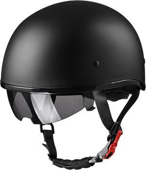 AHR Half Face Motorcycle Helmet Sun Visor DOT Approved Bike Chopper Matte Black